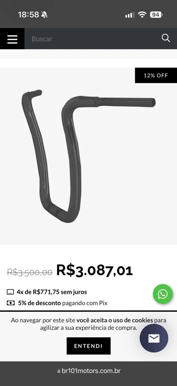 Guidão Moto Ape Hanger Curve Harley Davidson