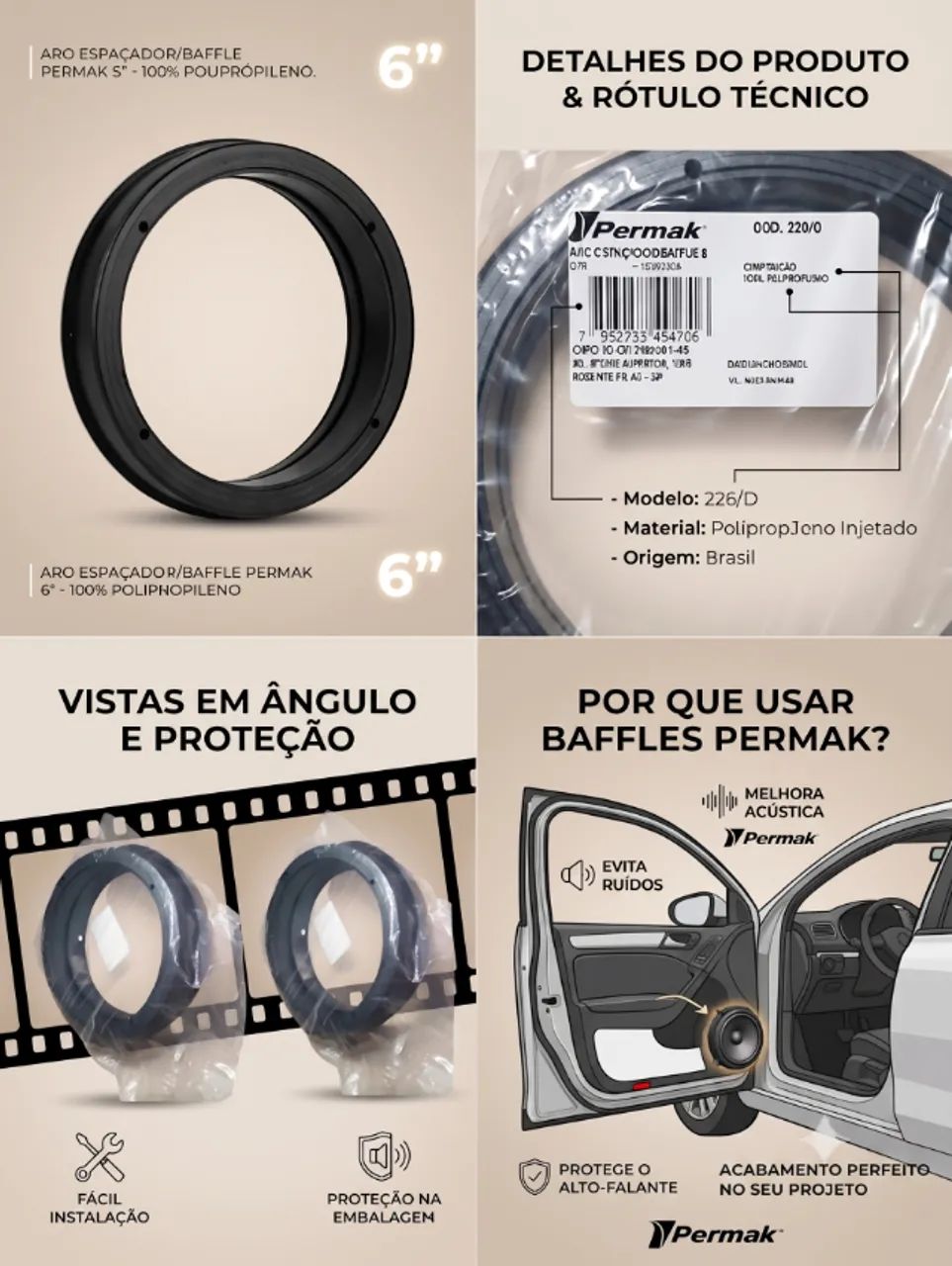 Par aros espaçadores para alto-falantes 6 polegadas universal