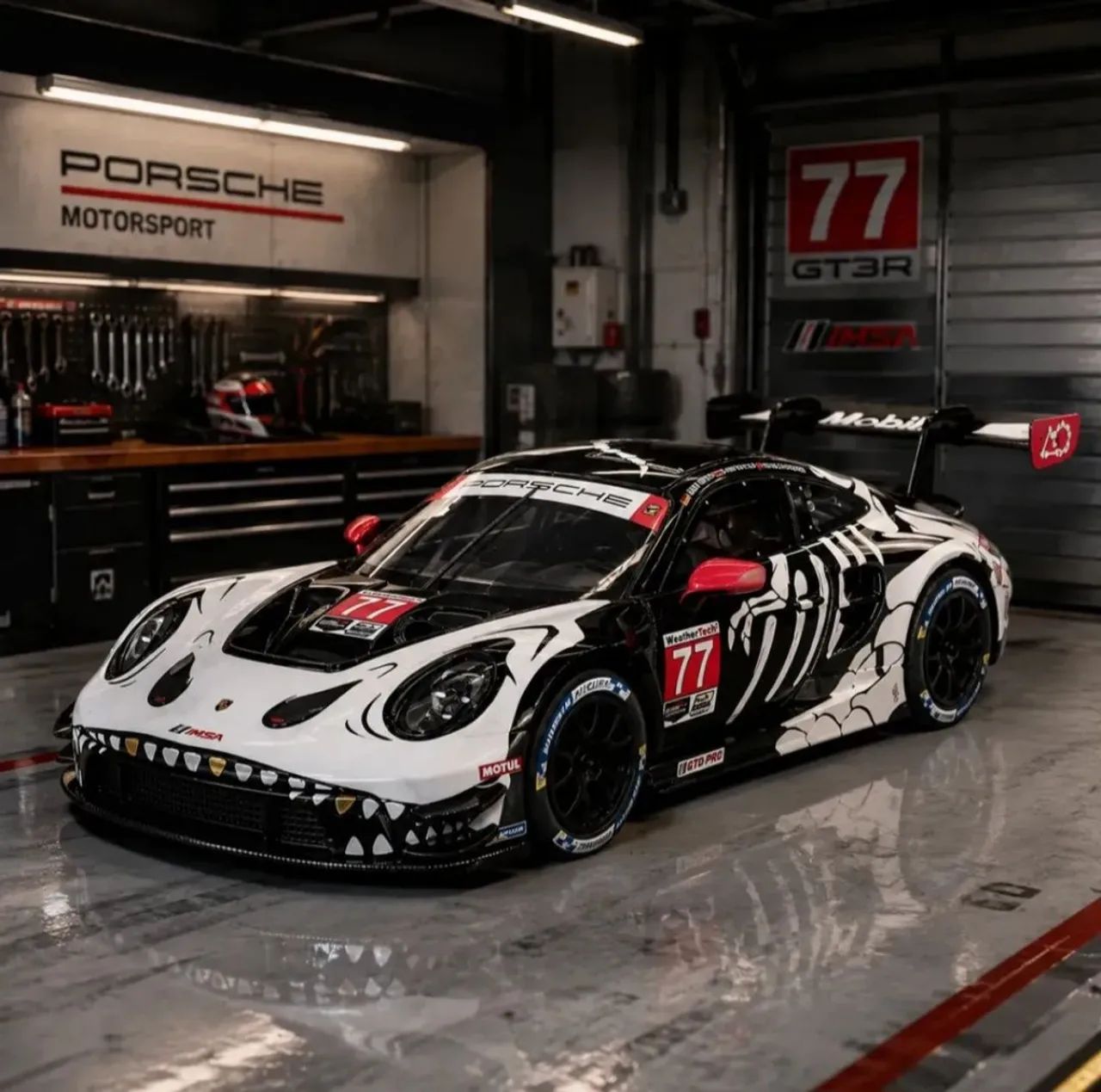 Mini GT Porsche 911 GT3 R Imsa Petit Rexy Skeleton Preto - Hobbies