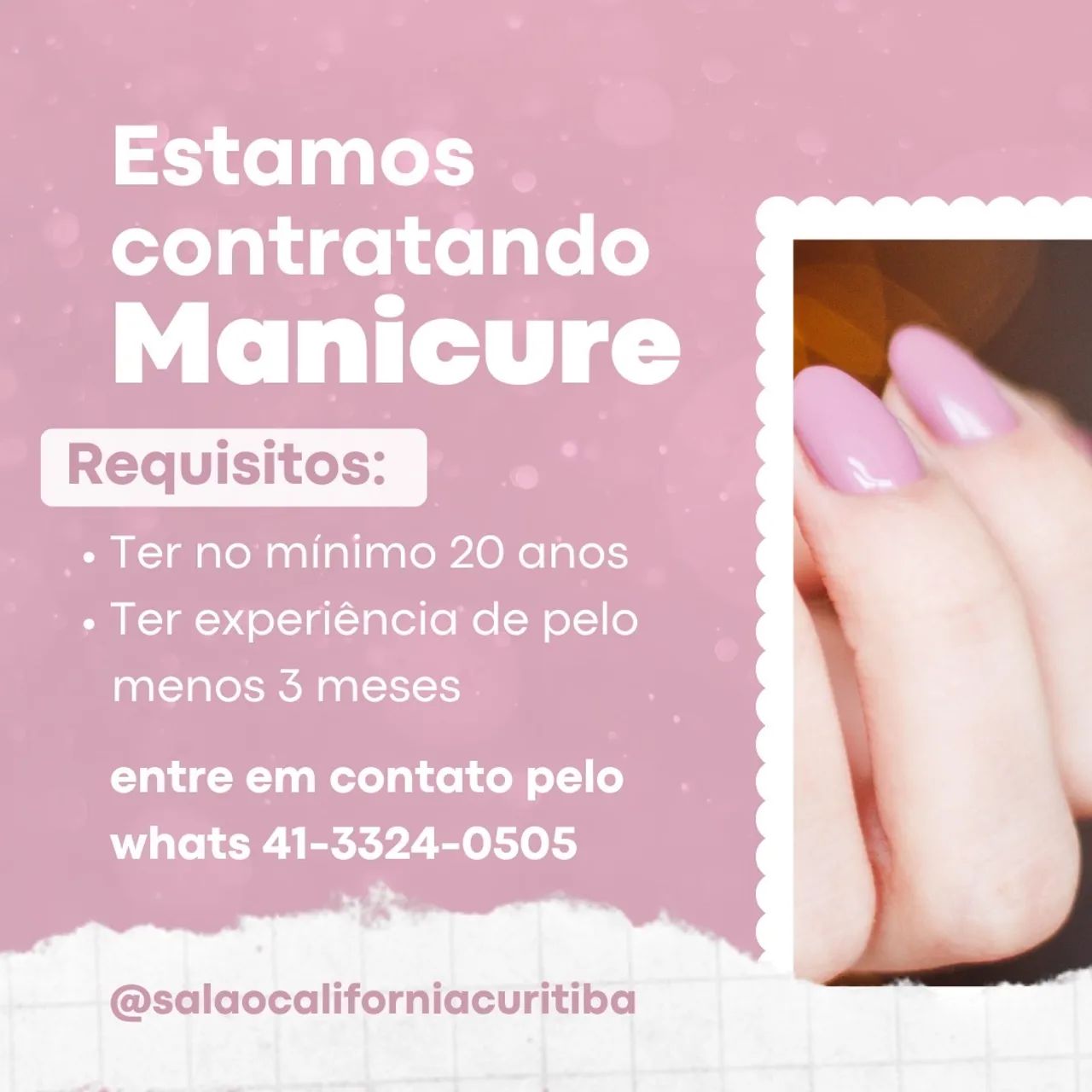 Vaga manicure  e depiladora