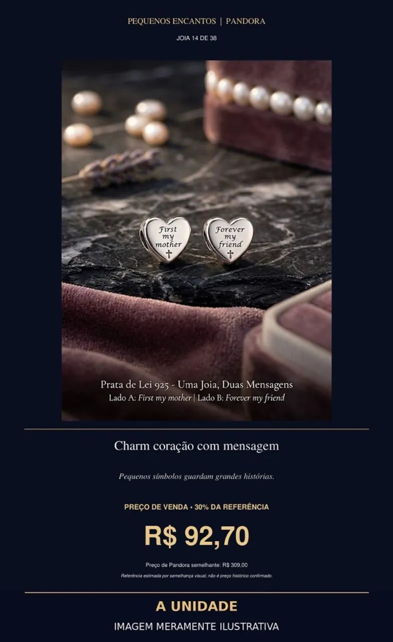 Charm coração com mensagem