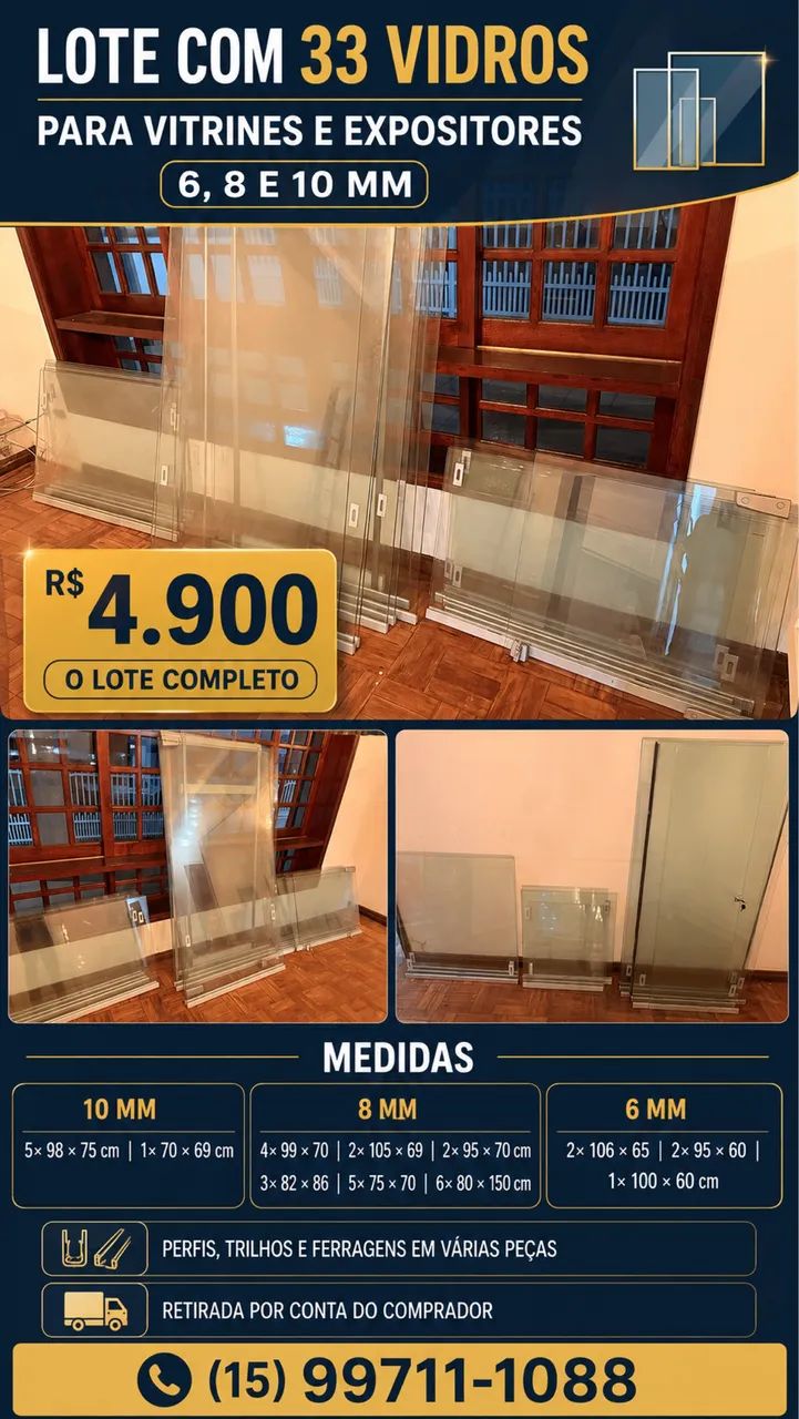 LOTE COM 33 VIDROS PARA VITRINE E EXPOSITORES - Foto 5