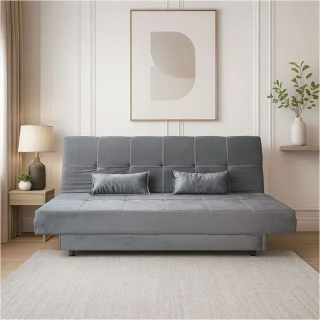 Sofá cama max cinza veludo (PRODUTO NOVO)