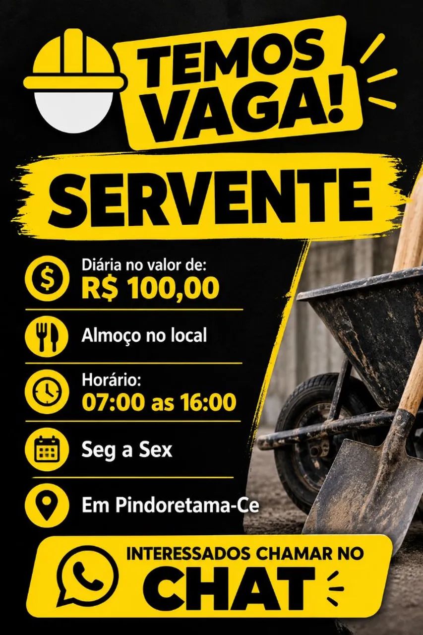 Vaga de Servente em Pindoretama 