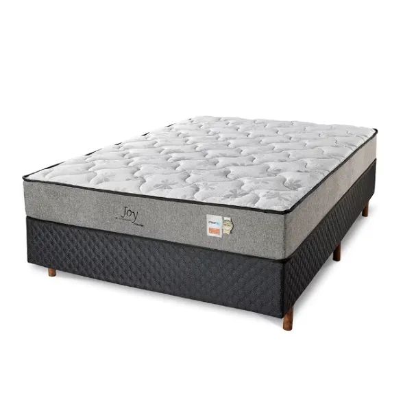 Conjunto Cama Box Casal 138x58 Molas Ensacadas Linho Cinza/Preto 