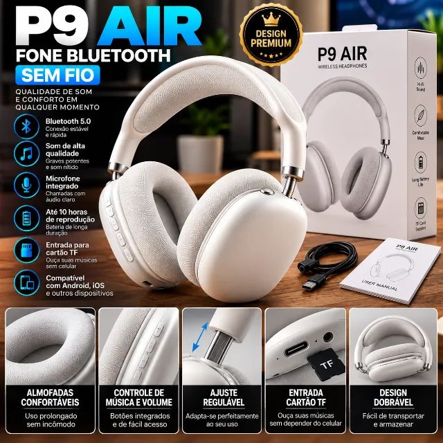 ? Fone Bluetooth P9 AIR Sem Fio - Wireless com Microfone - Foto 2