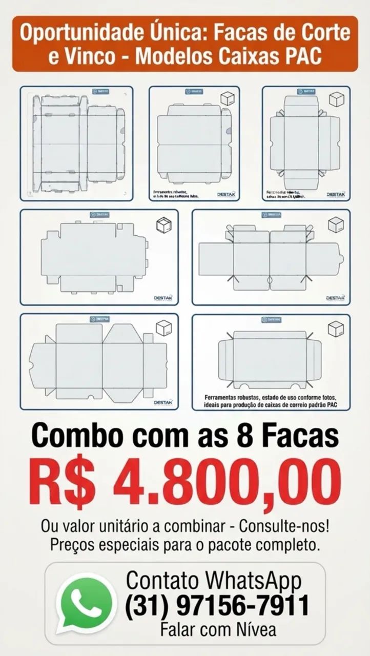 Kit facas de corte e vinco - caixas PAC