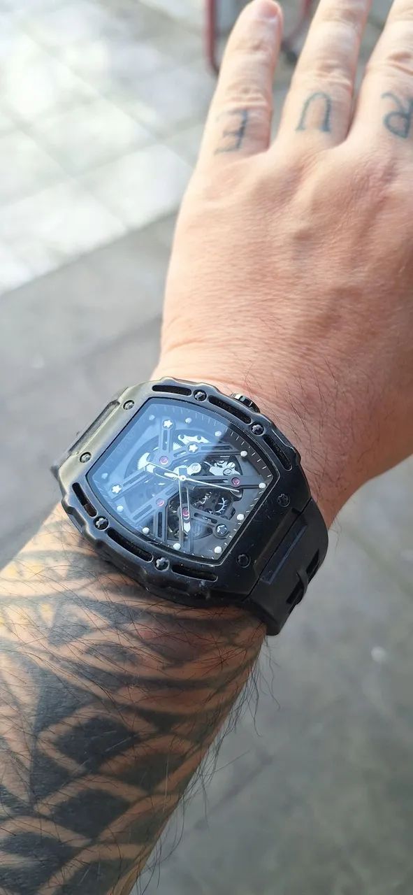 RELÓGIO AILANG AUTOMÁTICO SKELETON MASCULINO - PRETO