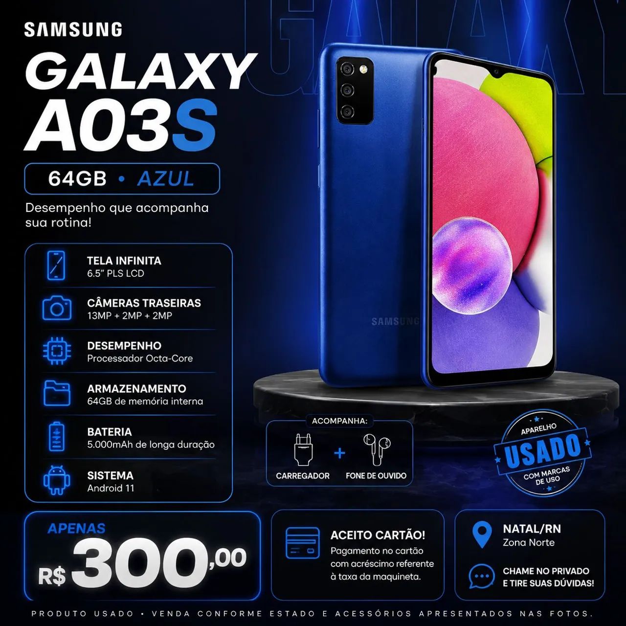 Samsung Galaxy A3S 64Gb Azul.