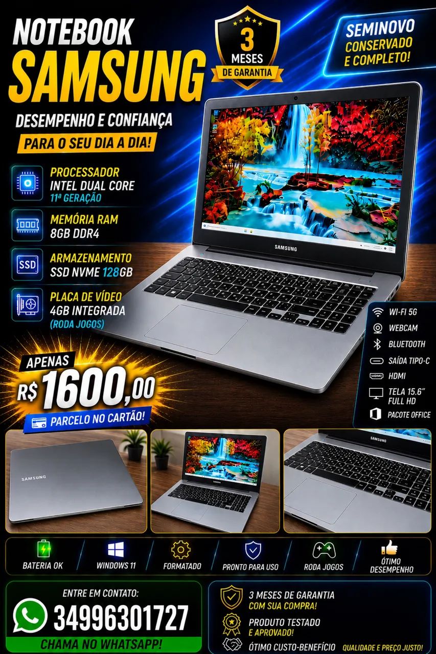 Notebook Samsung completo + Brinde 