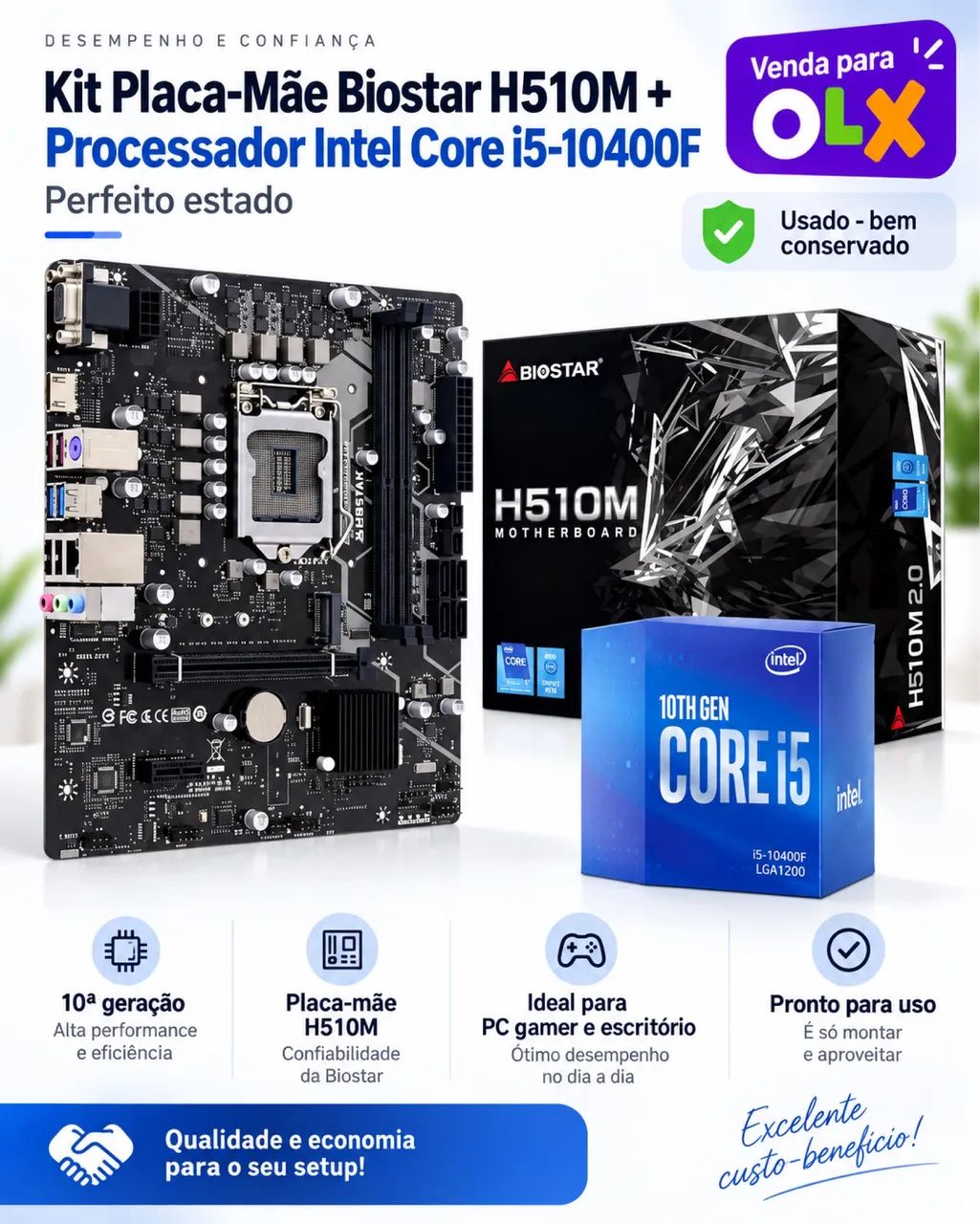 Kit Placa Mãe Biostar H510 + Processador i5-10400F (Perfeito Estado)