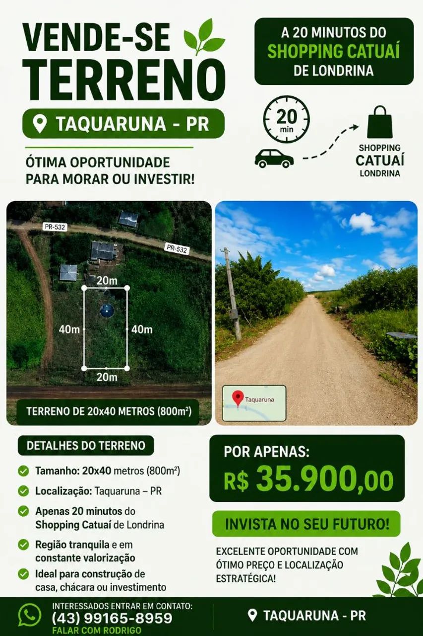 Terreno de 800 metros em taquaruna 