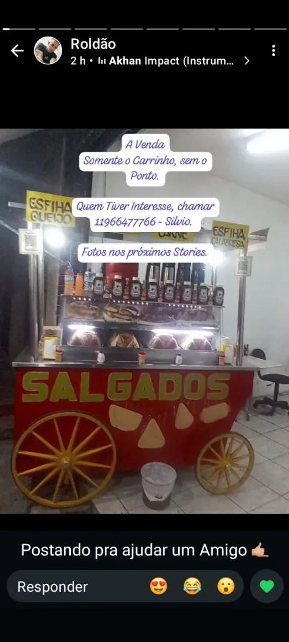 VENDE SE CARRINHO DE SALGADOS, COM ESTUFTA ELETRICA. 