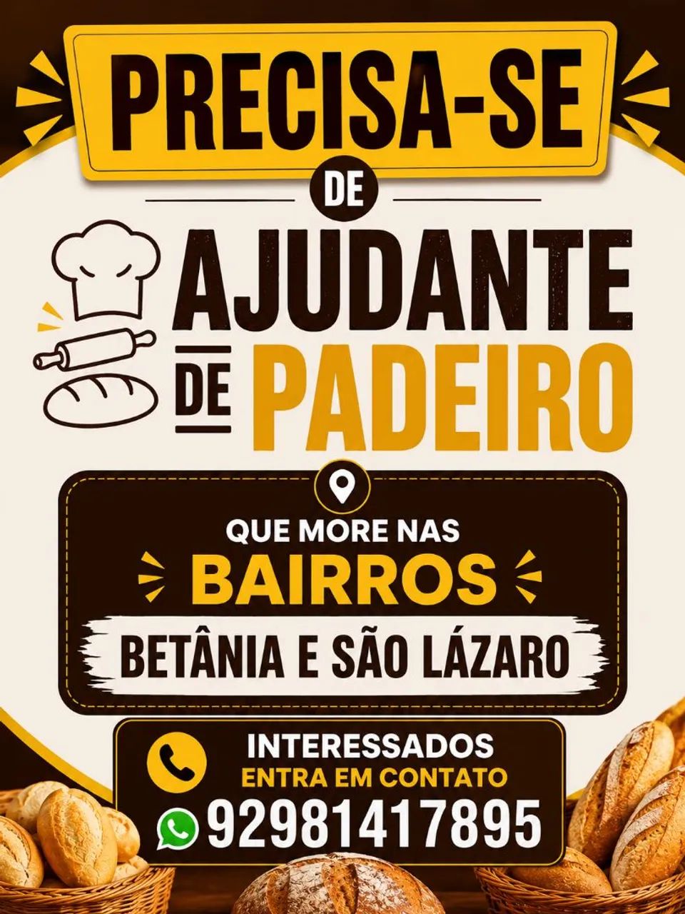Vaga de ajudante de padeiro 