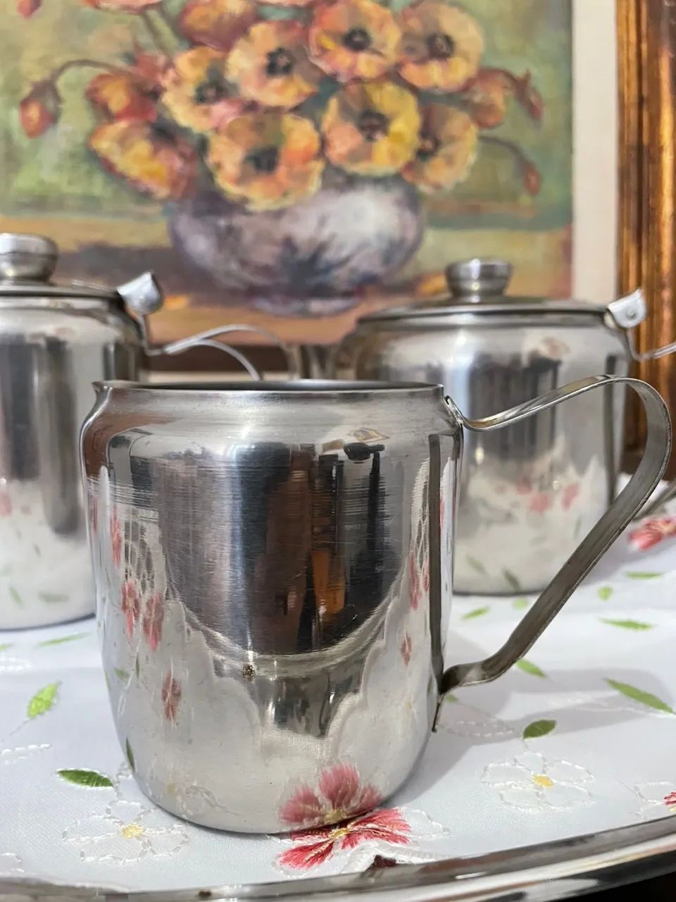 CONJUNTO DE CAFÉ INOX VINTAGE ACOMPANHA BANDEJA  - Foto 2