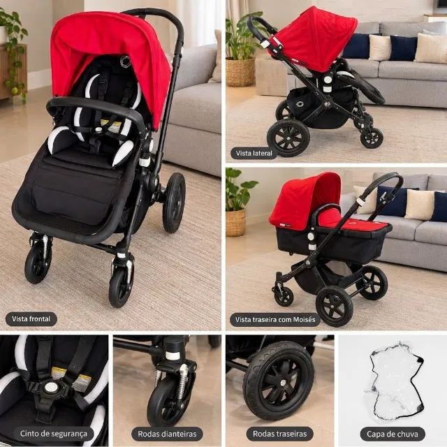 Carrinho de Bebê Bugaboo Cameleon 3 - Completo (com Moisés e Capa de Chuva)