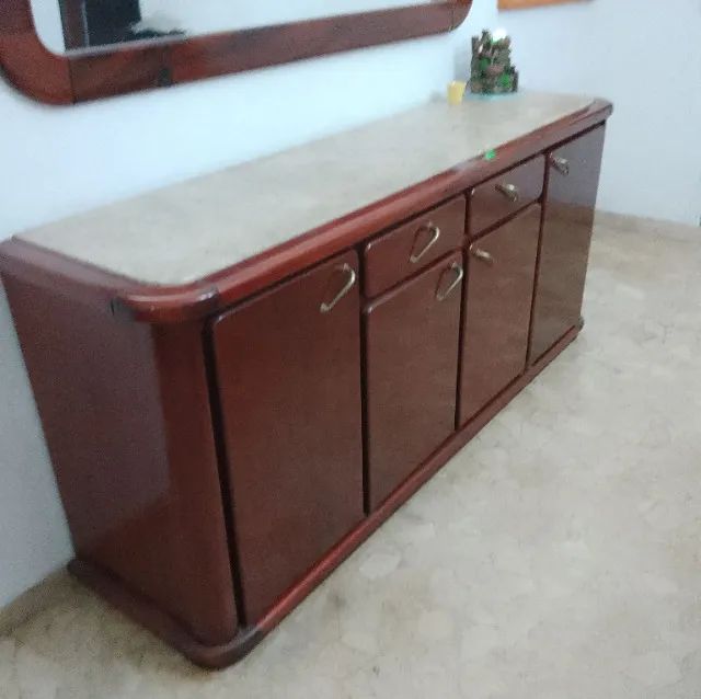 Jogo de sala de jantar com madeira e mármore - Foto 4