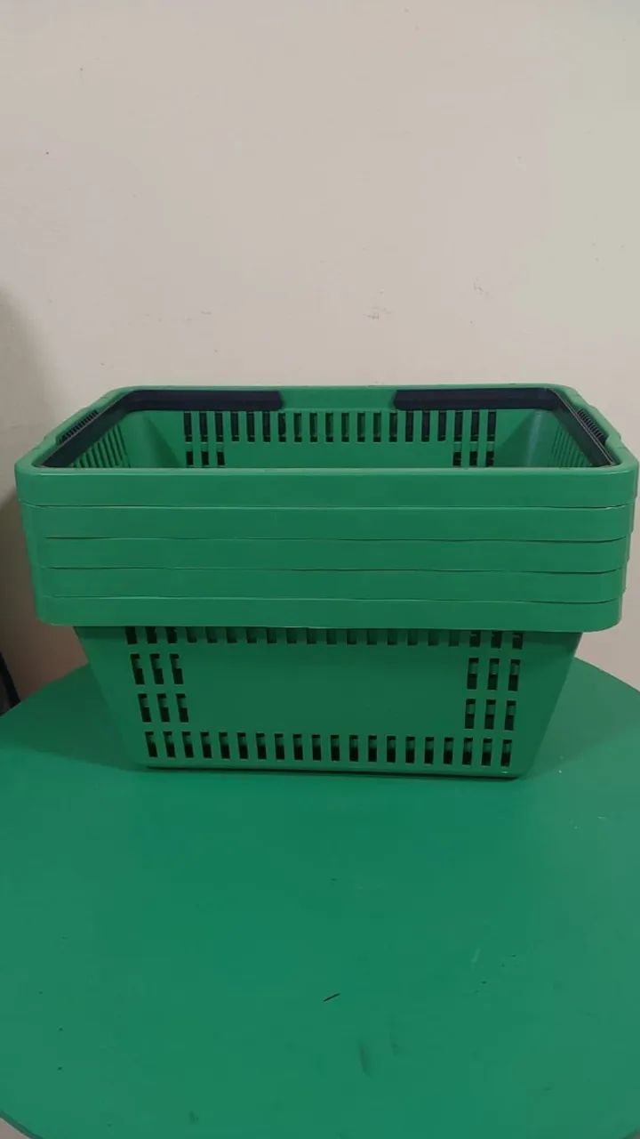 5 Cestos de Compra Verde Com Alça Em Excelentes Condições
