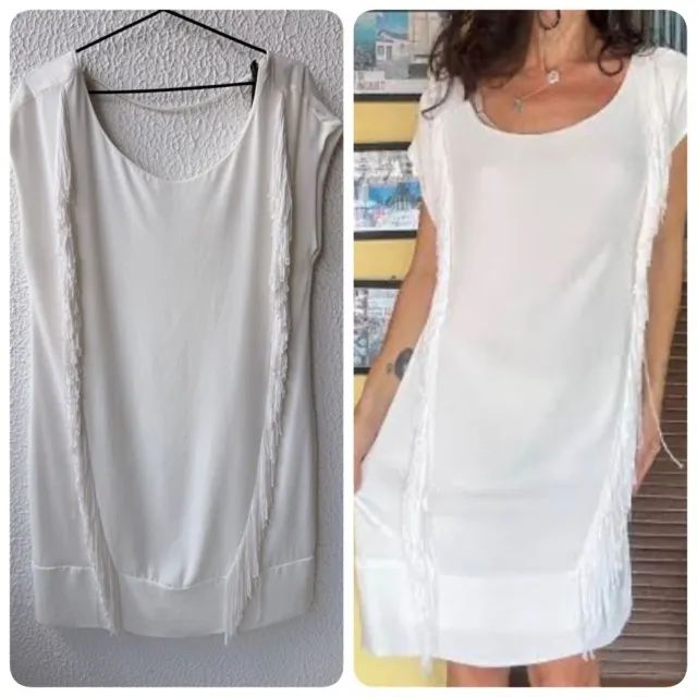 Vestido SHOULDER, off white, franjas - Foto 2
