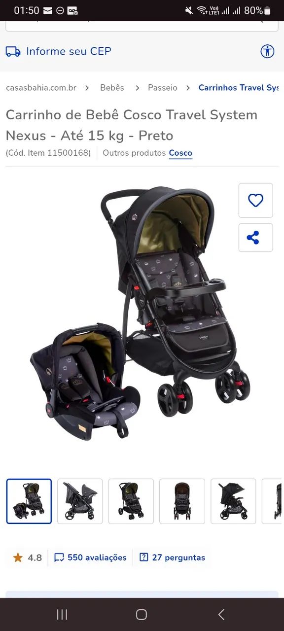 Carrinho de Bebe + bebê conforto 