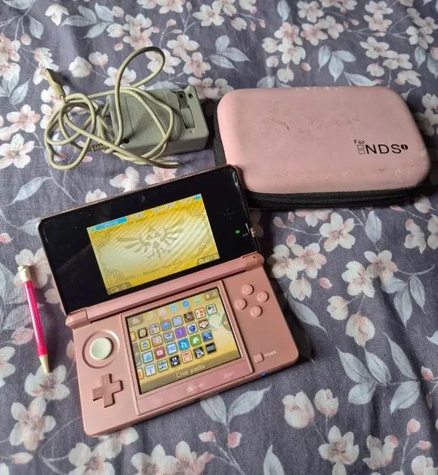 nintendo 3ds impecável rosa destravado com loja para baixar jogos + case