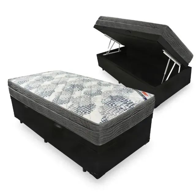 Cama Solteiro Box Completa com Colchão Novo + Baú