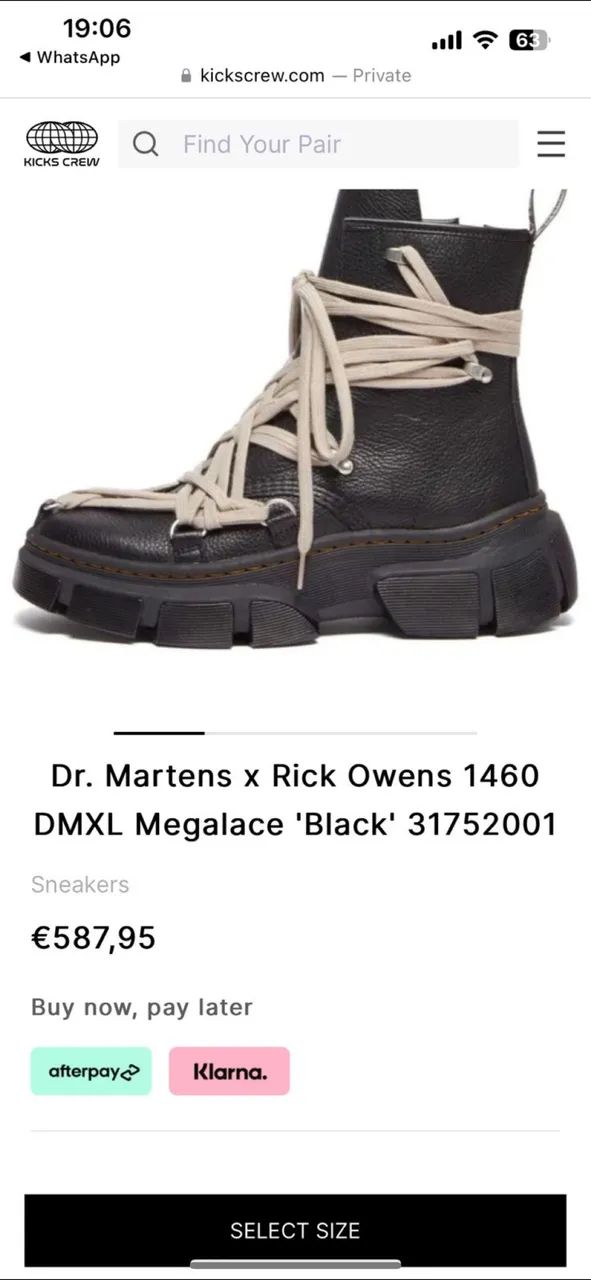 Dr. Martens x Rick Owens 1460 DMXL Megalace 'Black' - Calçados