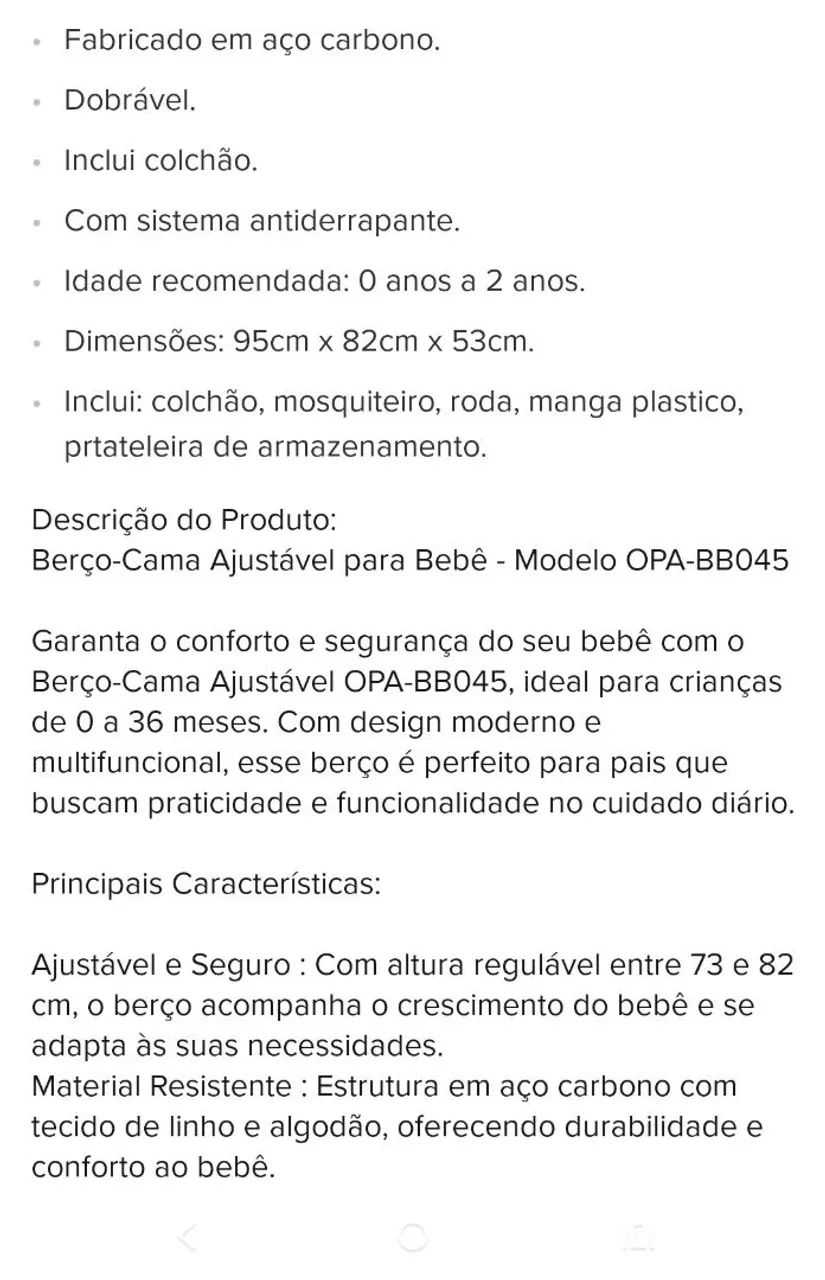 Berço Cama Ajustável para Bebê - modelo: OPA-BB045 - Foto 4