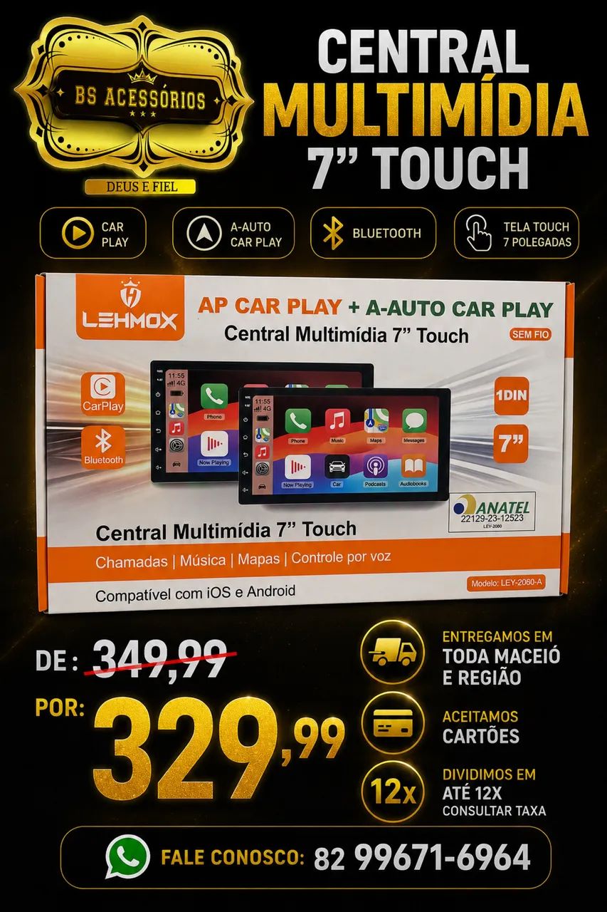 Central multimídia 7 polegadas 1Dim Android e CarPlay 
