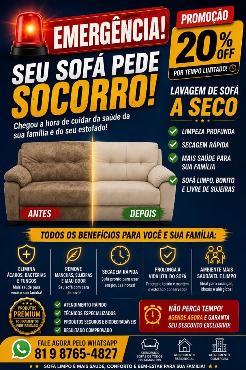 Lavagem a seco de estofados em geral 