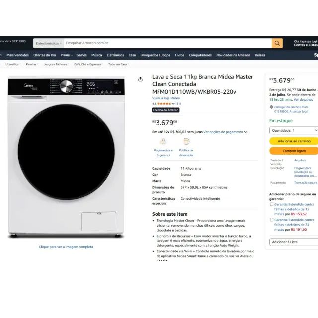 Lava e Seca Midea Master Clean Smart 11kg Branca 220V - R$ 2.600 - Foto 6