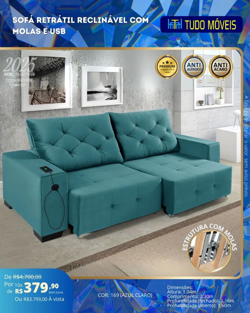 Sofa retrátil e reclinável com molas e USB - Foto 4