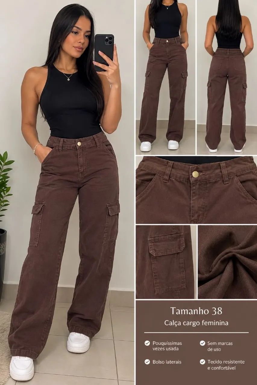 CALÇA CARGO FEMININO MARROM TAM 38