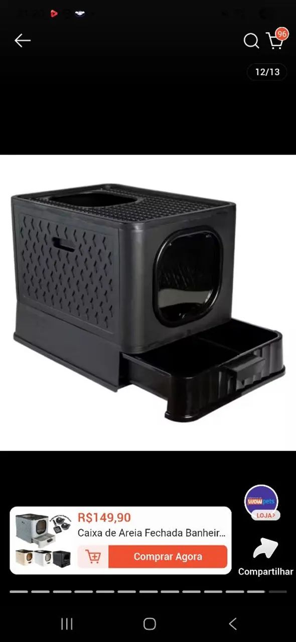 Caixa de areia fechada para gatos