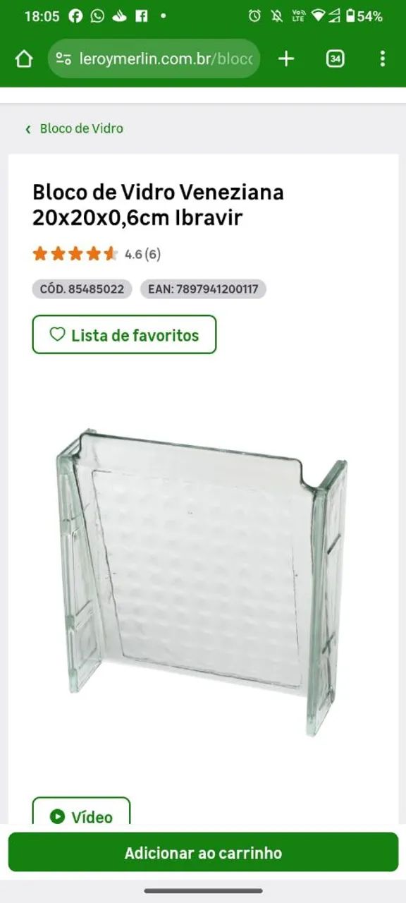 Bloco de vidro 20x20 combogó