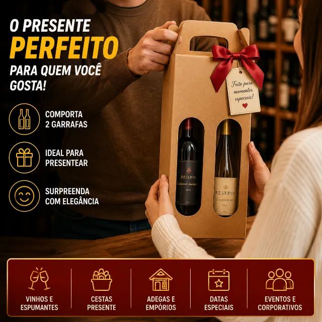 Kit 10 Caixas Para 2 Vinhos Com Visor Kraft 34 cm  - Foto 2