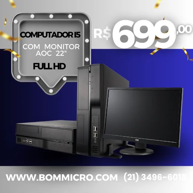  Ótima Performance Monitor 22'' AOC Computador