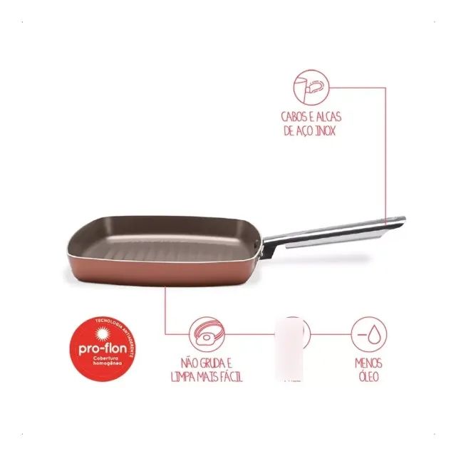 Panela Antiaderente Grill Curry Aluminio 24cm 1,3l Cobre - Foto 3