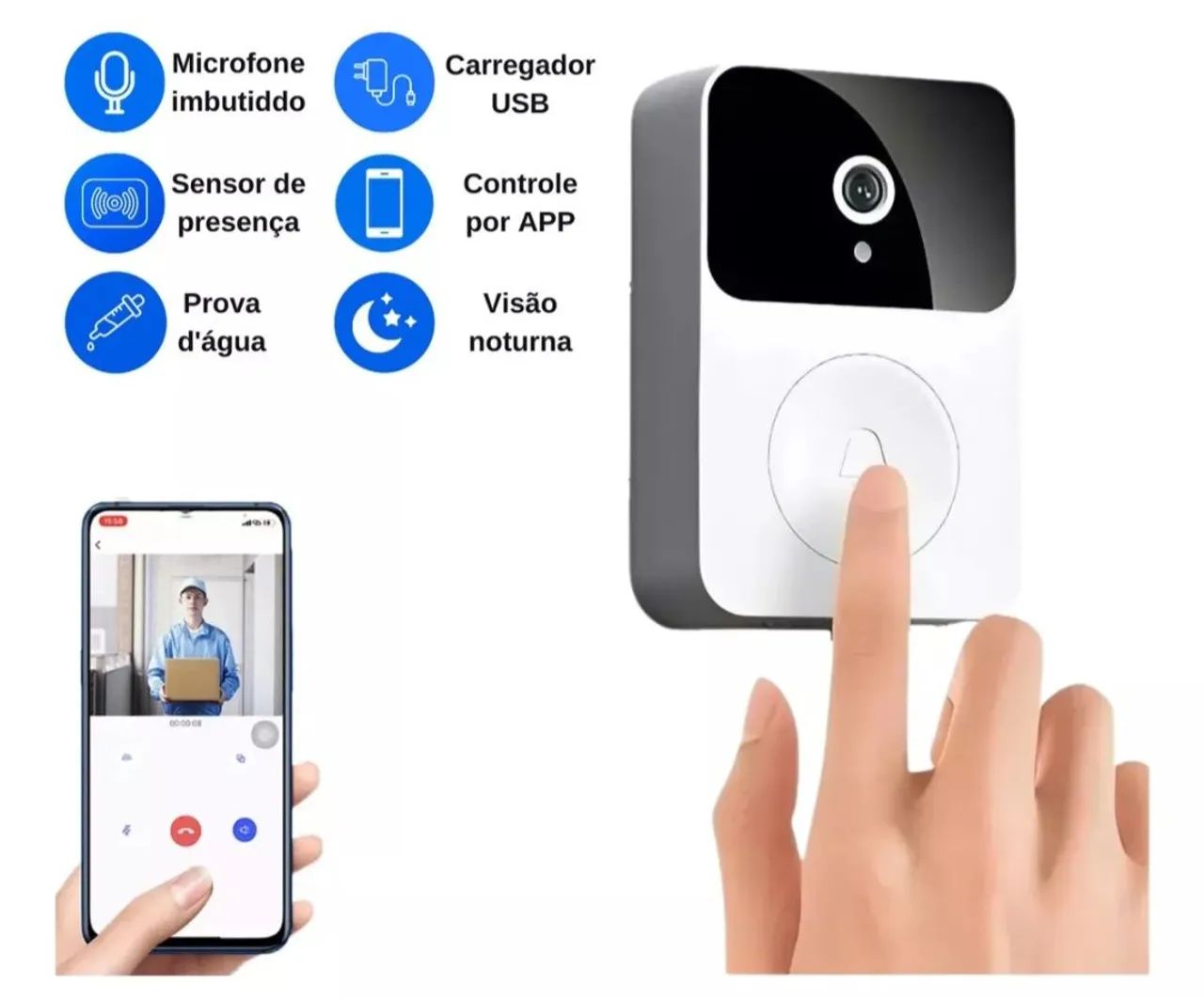 Campainha inteligente com câmera HD e visão noturna - Foto 2