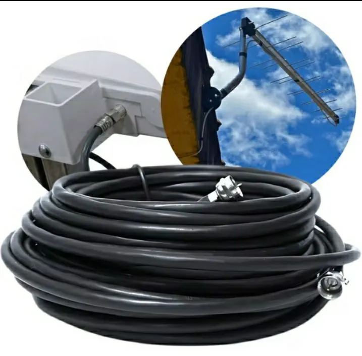 Cabo Coaxial Preto 20 Mts com Conectores para TV Digital, Antenas, TV a Cabo e Parabólica.