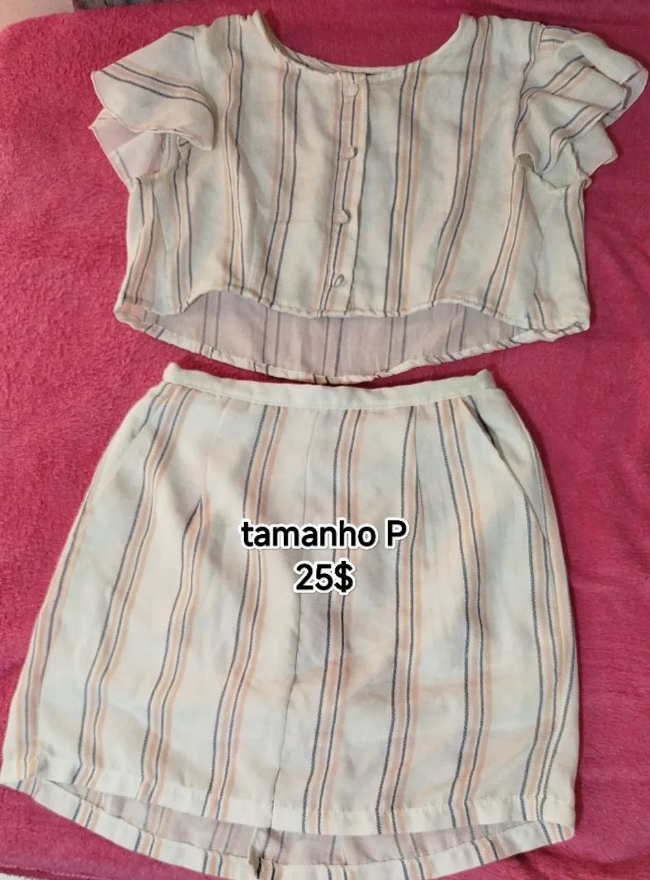 Conjunto blusa e saia listrado tamanho P