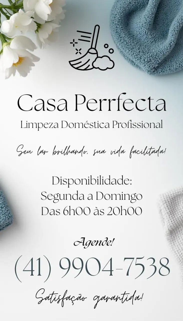 Serviçios de limpeza : Tenho disponibilidade diária até as 18 horas 