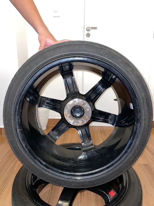 RODA TE37 ARO 18 TALA 8 4X100 + 4 PNEUS ITARO 215/40/R18 ZERADOS (não rodou 5mil) - Foto 3