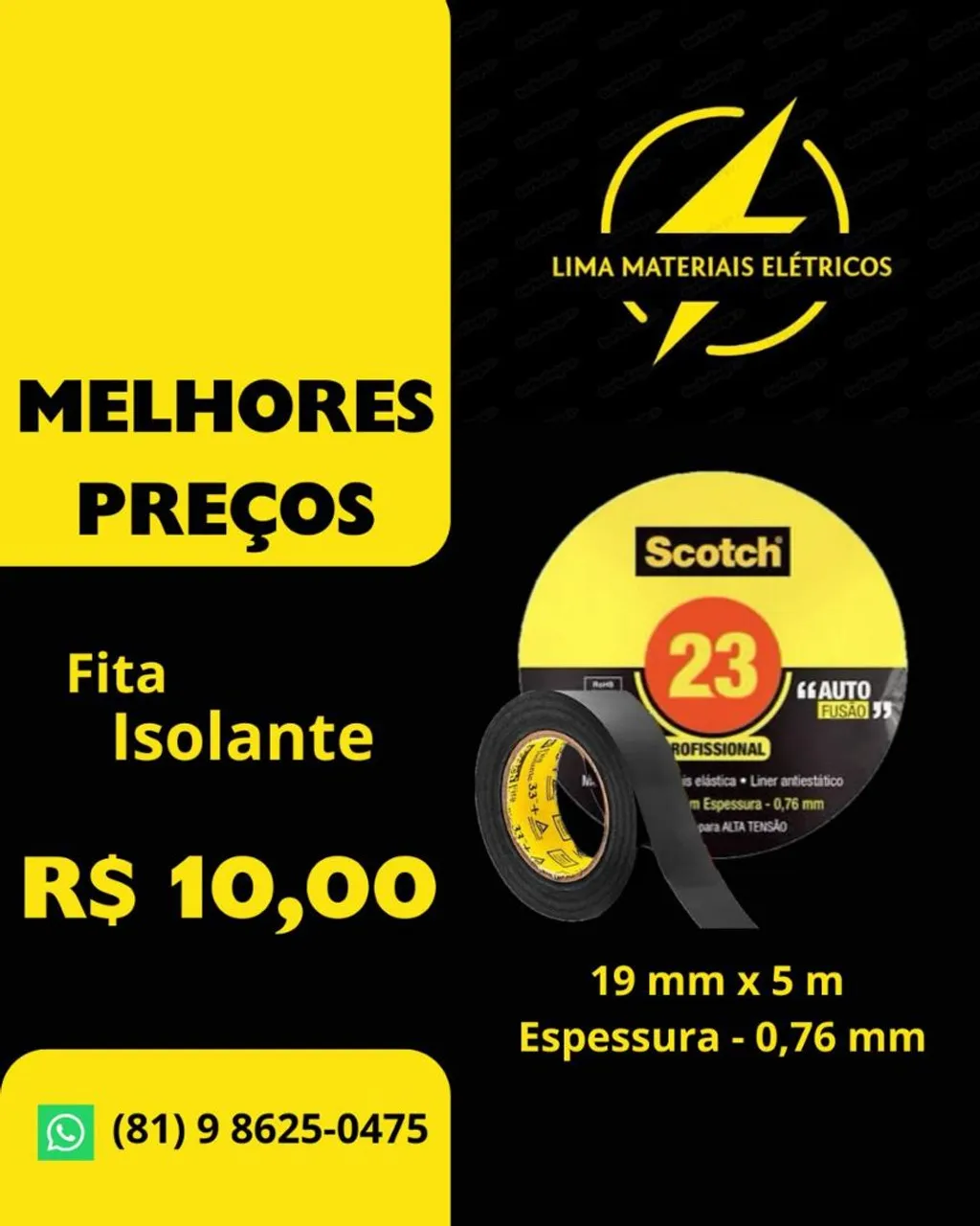 Fita Isolante Scotch 19mmx5m por R$10,00