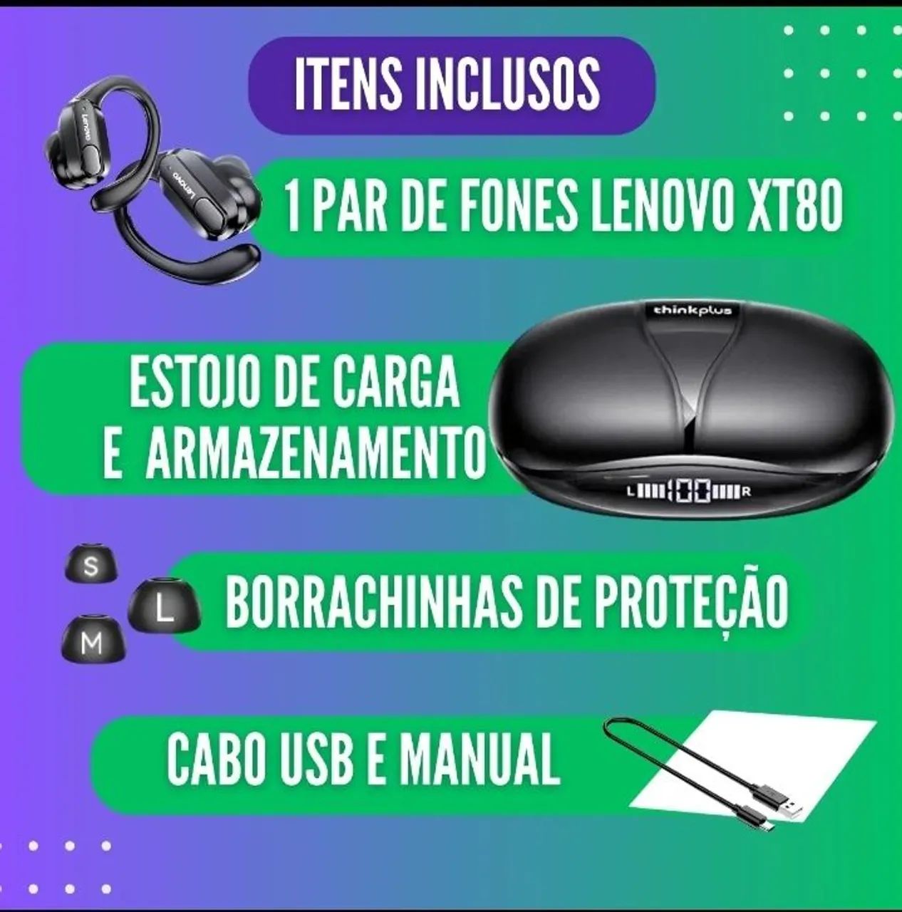 Fone De Ouvido Bluetooth Lenovo ThinkPlus XT80 - Foto 2