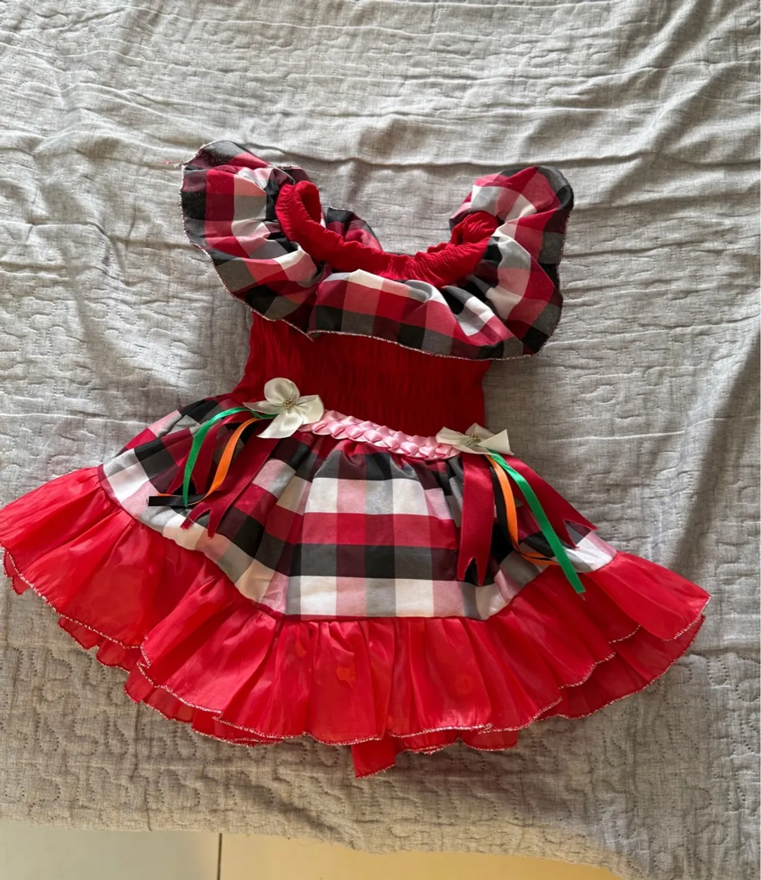 Vestido Infantil Xadrez Vermelho Festas Juninas