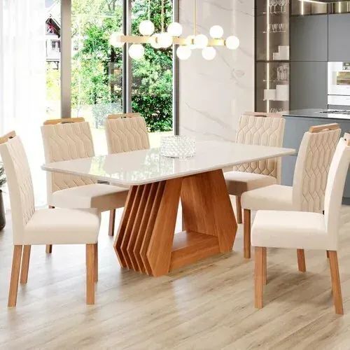 Sala de Jantar Agata 180 Cm com 6 Cadeiras Paola Wood Off/Mad/Nude - Foto 2