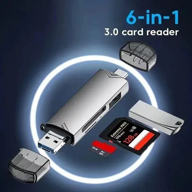 Leitor de Cartões 6 em 1 USB-C para Celular