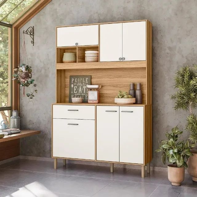 Armário organizador Combinação perfeita de cores Off White e amadeirado - Entrega Imediata
