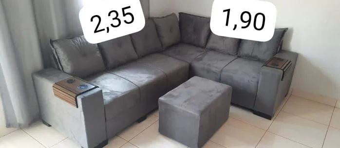 Sofá de canto cinza com puff====24